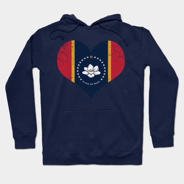 Mississippi Flag Heart Love Home Retro Fade Hoodie by E